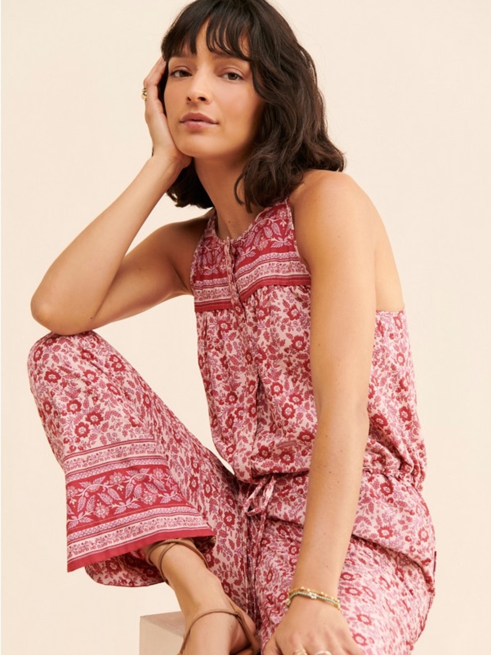 Faherty Adella Floral Jumpsuit Pink Organic Cotton Size Medium NWOT - Picture 2 of 14